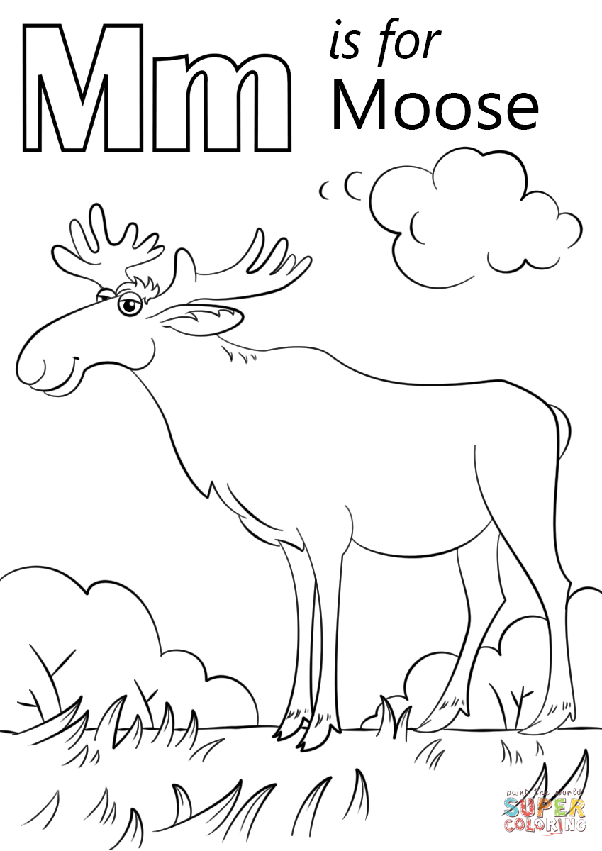 Letter M Is For Moose Coloring Pages