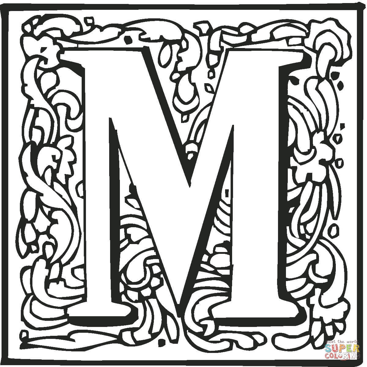 Letter M with Ornament Coloring Pages