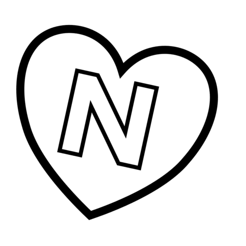 Letter N in Heart Coloring Page