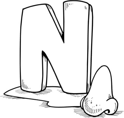 Letter N is for Nose Coloring Pages