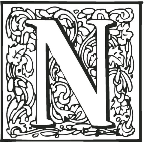Letter N with Ornament Coloring Page