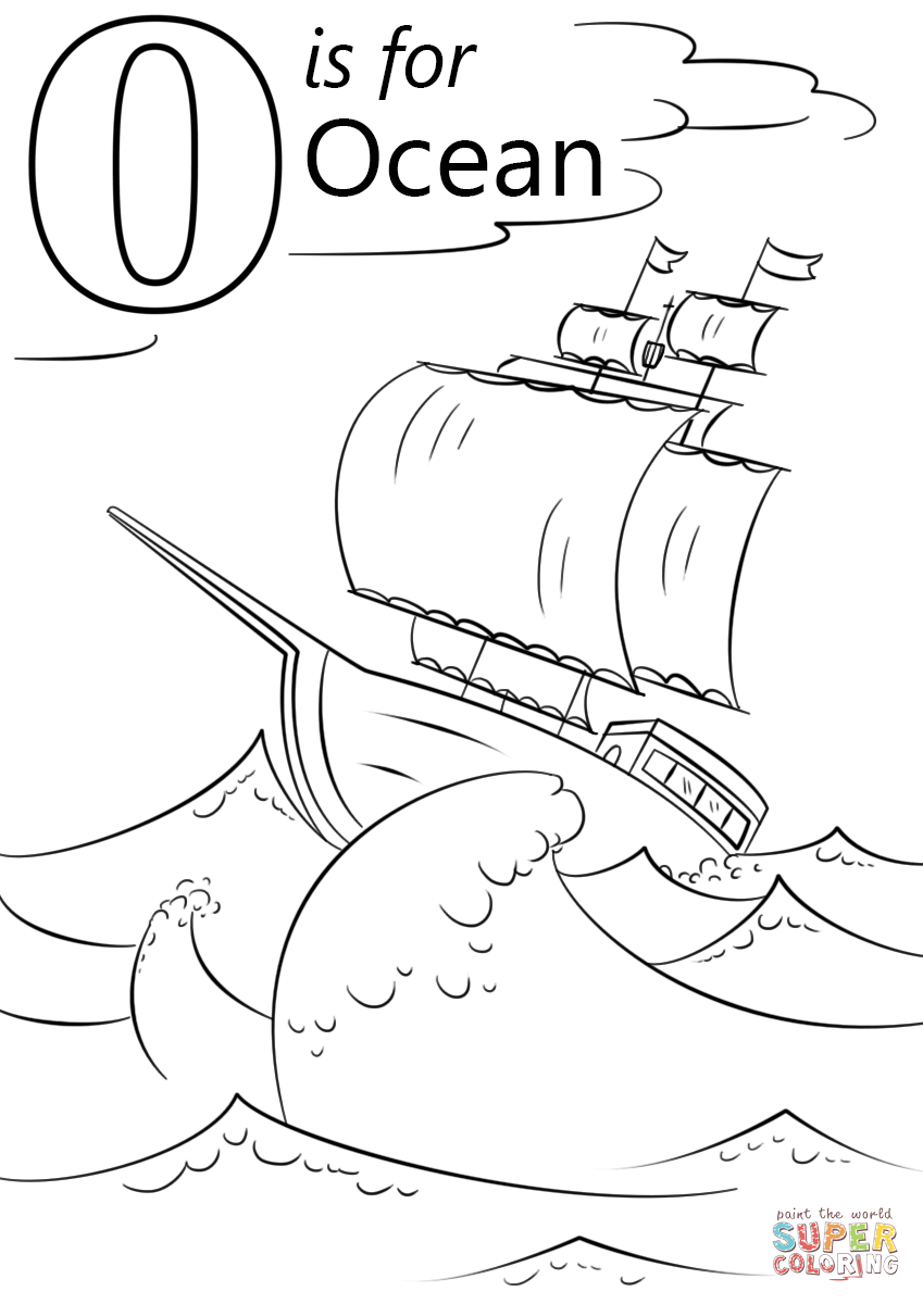 Letter O is for Ocean Coloring Page