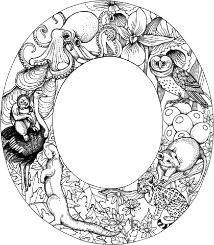 Letter O with Animals Coloring Page