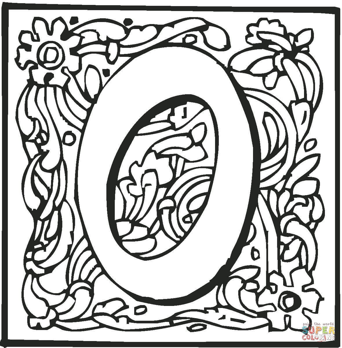 Letter O With Ornament Coloring Pages