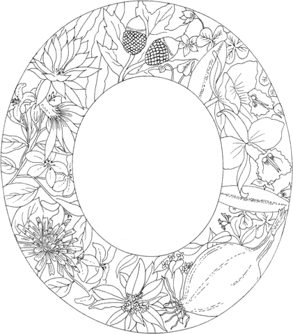 Letter O with Plants Coloring Page