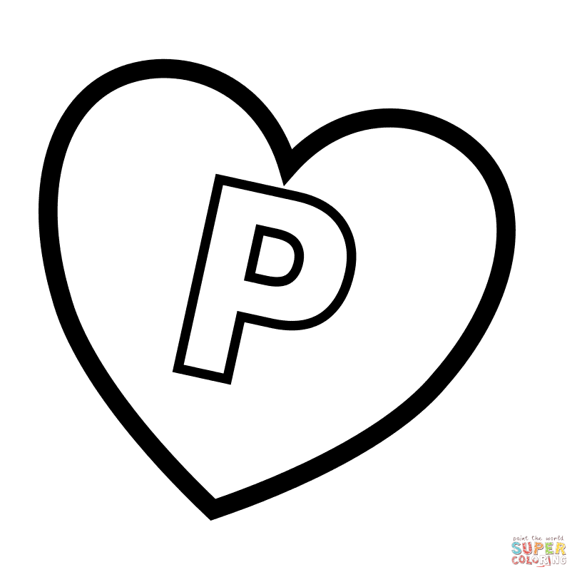 Letter P in Heart Coloring Pages