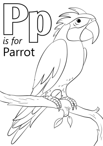 Letter P is for Parrot Coloring Page