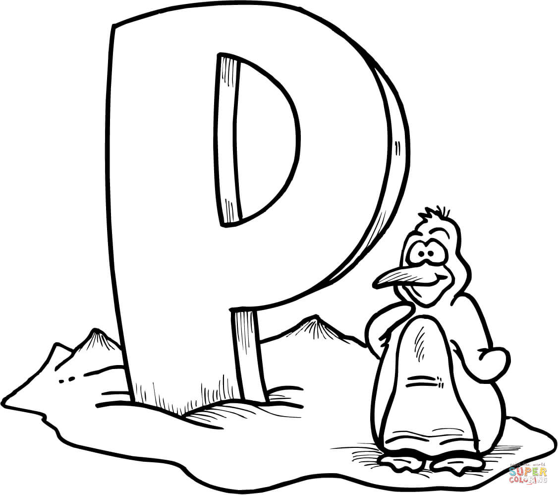 Letter P is for Penguin Coloring Page