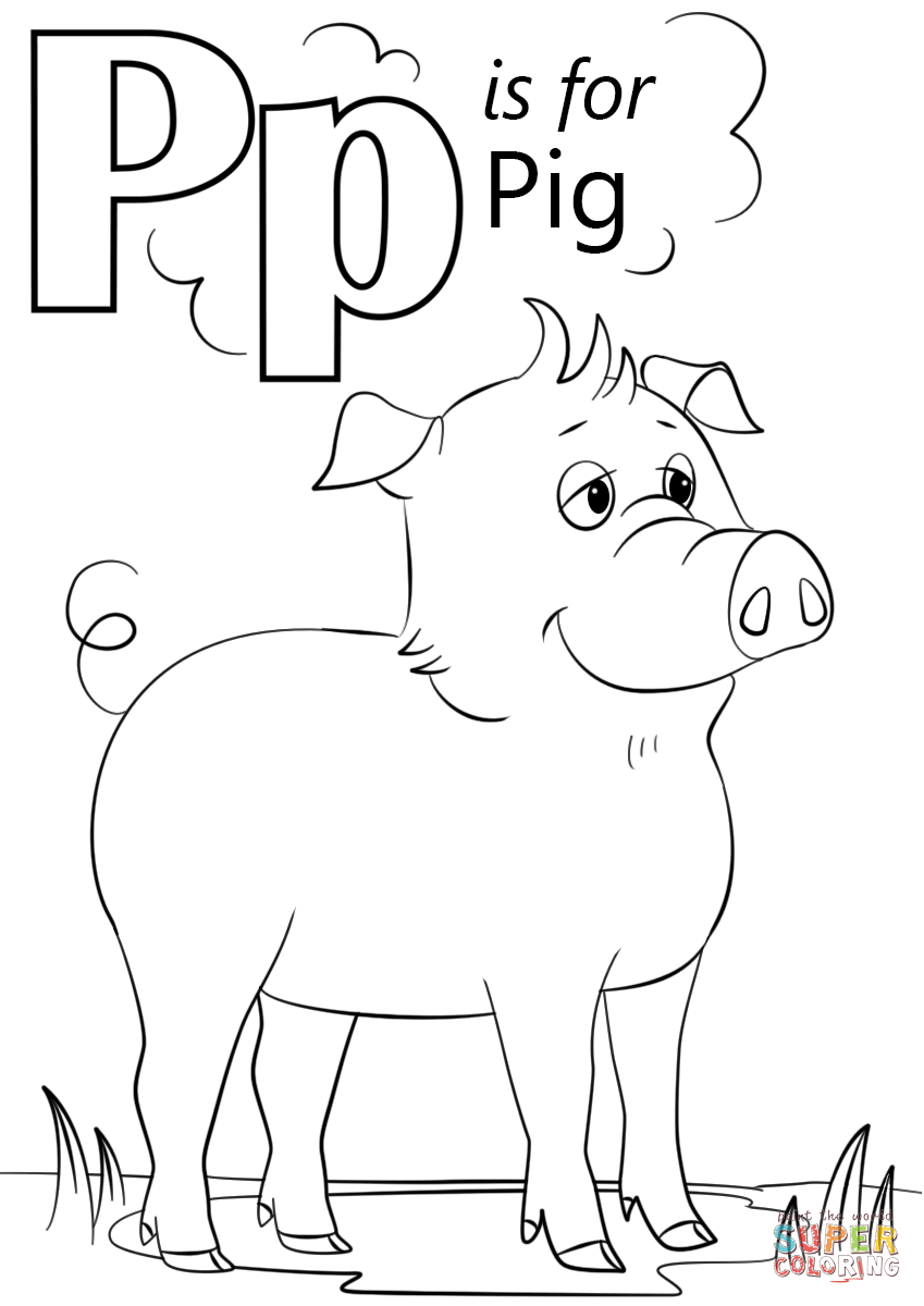 Letter P is for Pig Coloring Page