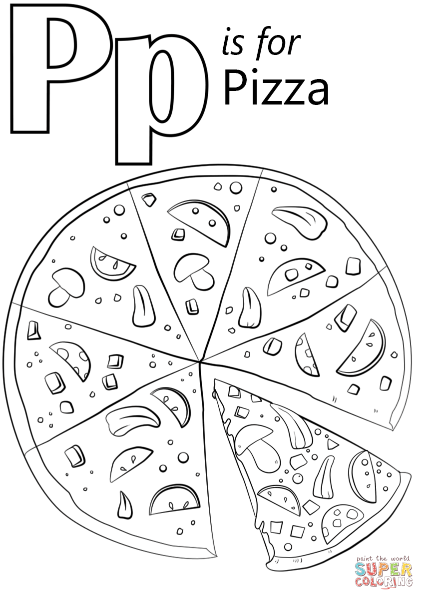 Letter P is for Pizza Coloring Page