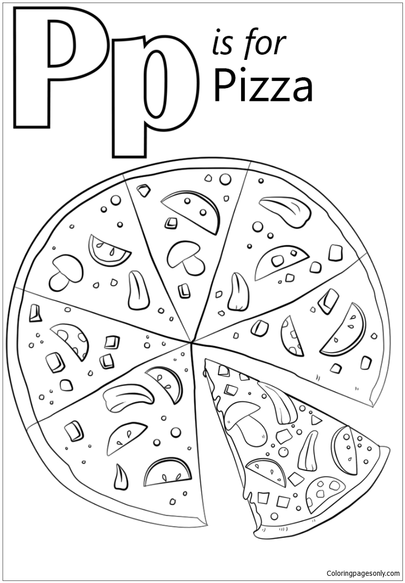 Letter P is for Pizza Coloring Page