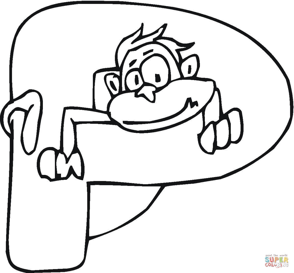 Letter P with Monkey Coloring Pages
