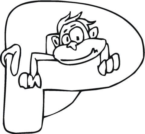 Letter P with Monkey Coloring Pages