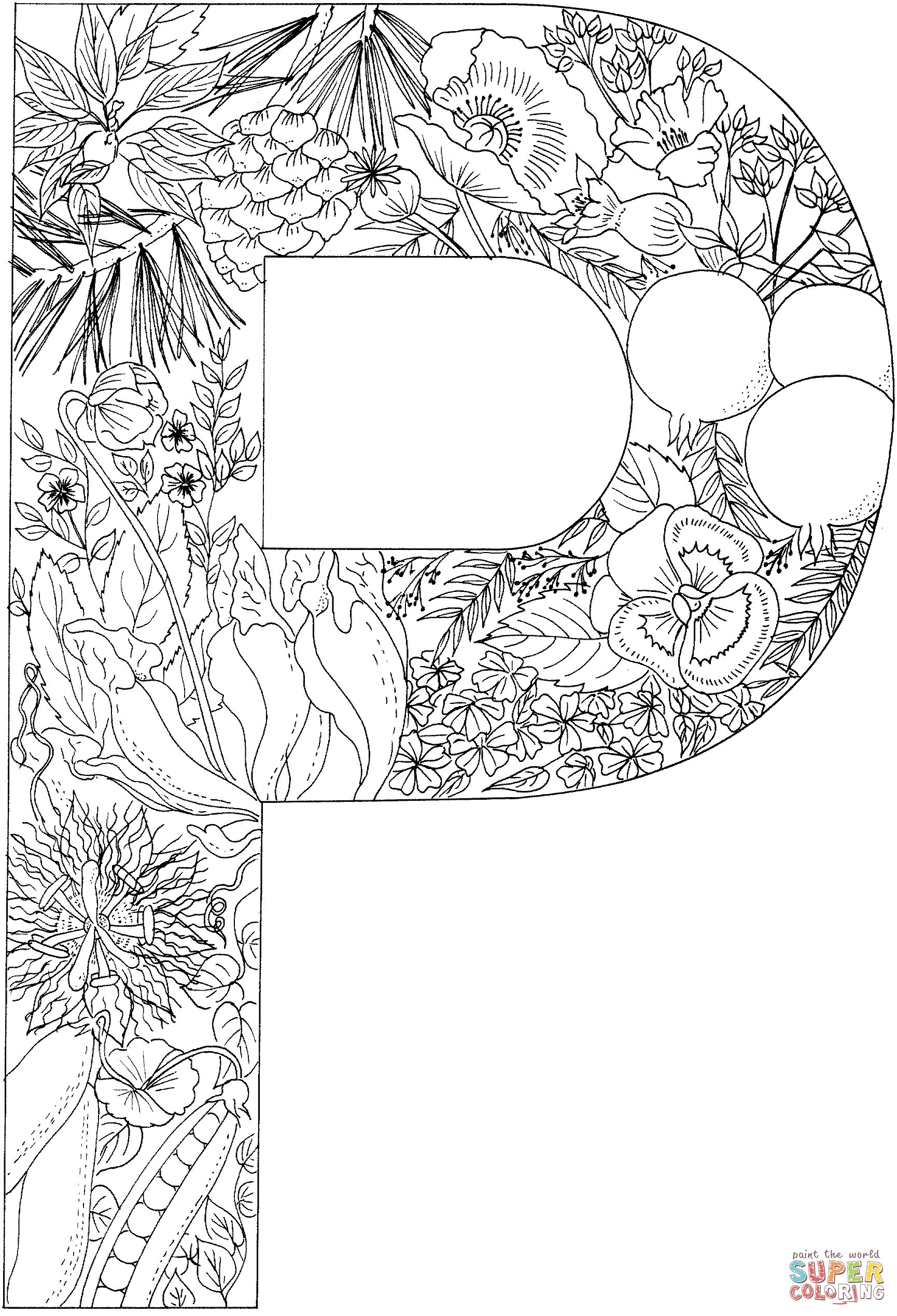 Letter P With Plants Coloring Pages