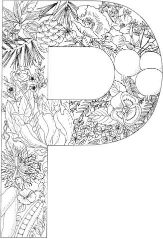 Letter P with Plants Coloring Page