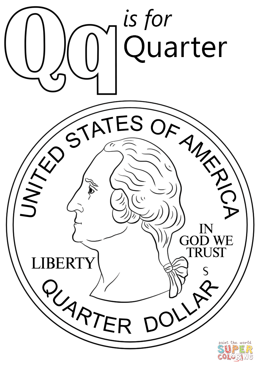 Letter Q is for Quarter Coloring Page