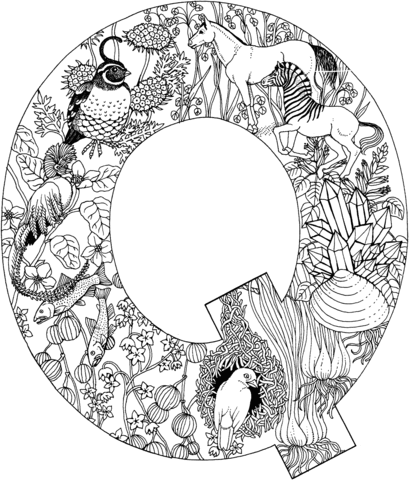 Letter Q with Animals Coloring Page