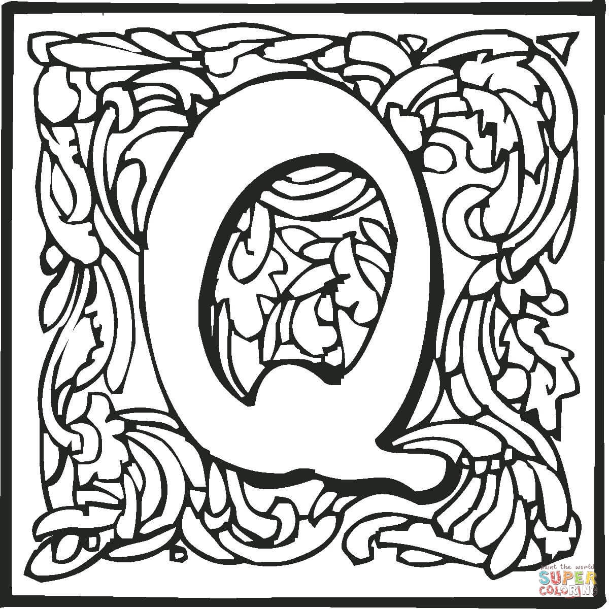 Letter Q with Ornament Coloring Pages