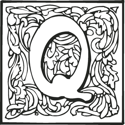 Lettre Q avec ornement Coloriage