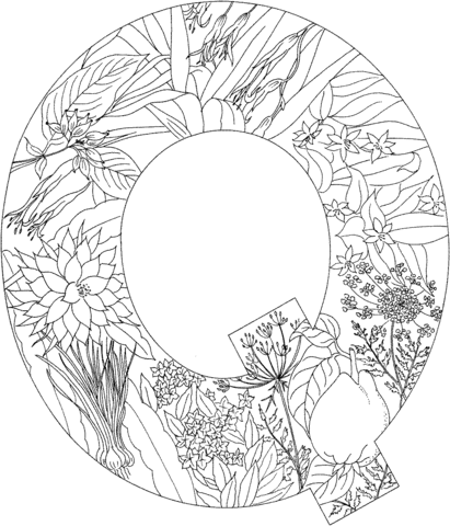 Letter Q with Plants Coloring Page