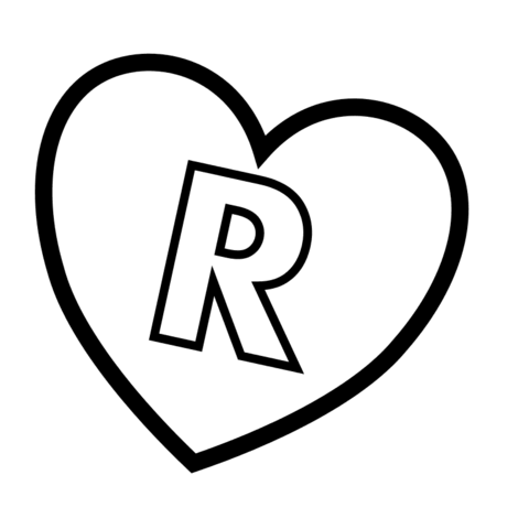 Letter R in Heart Coloring Pages