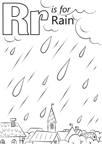 Letter R is for Rain Coloring Page