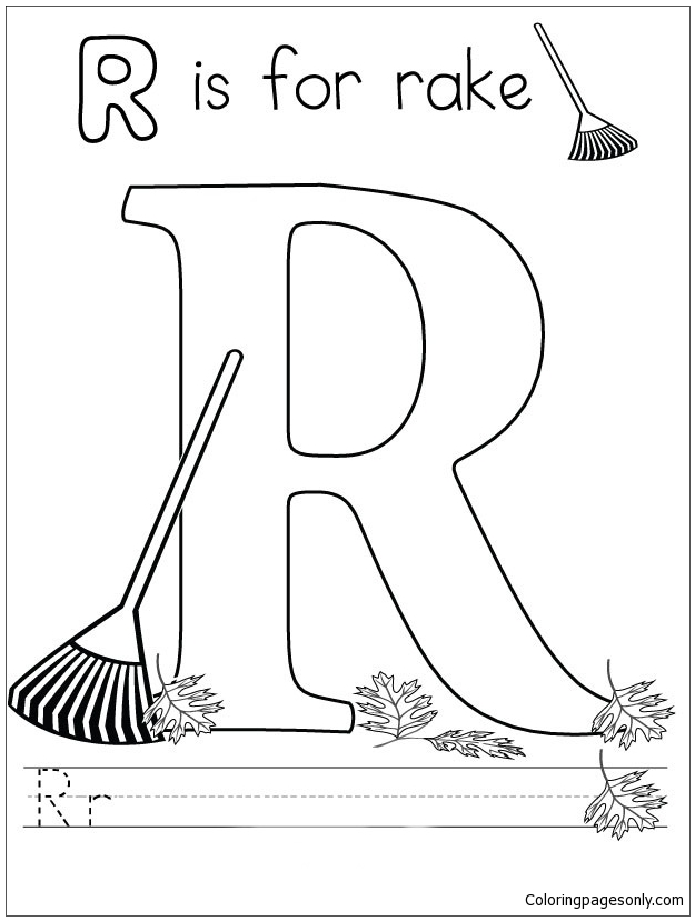 Letter R is for Rake Coloring Pages