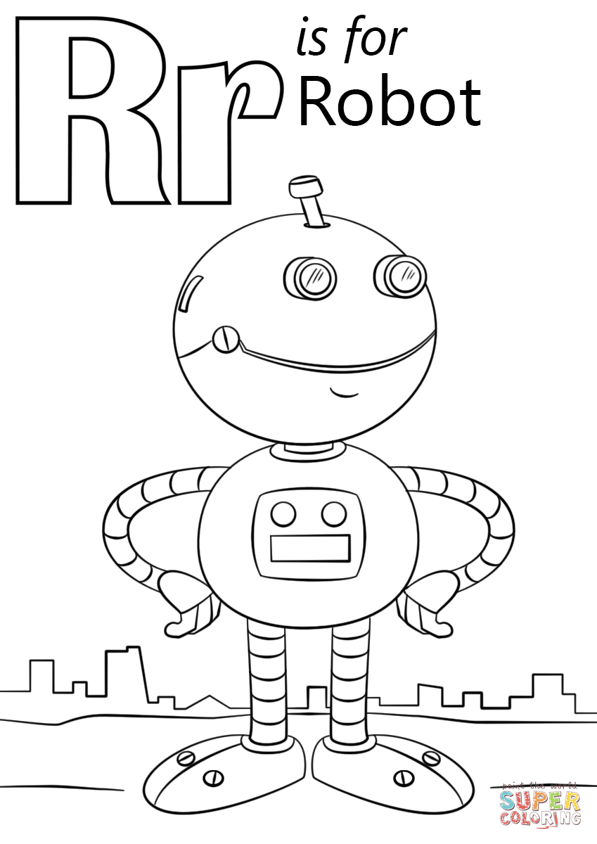 Letter R is for Robot Coloring Page