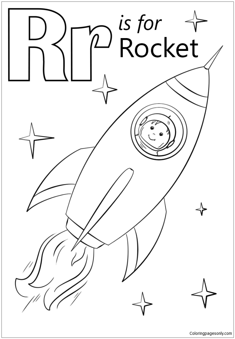 Letter R is for Rocket Coloring Page