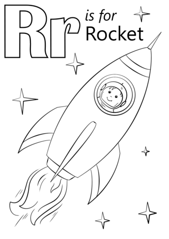 Letter R is for Rocket Coloring Page