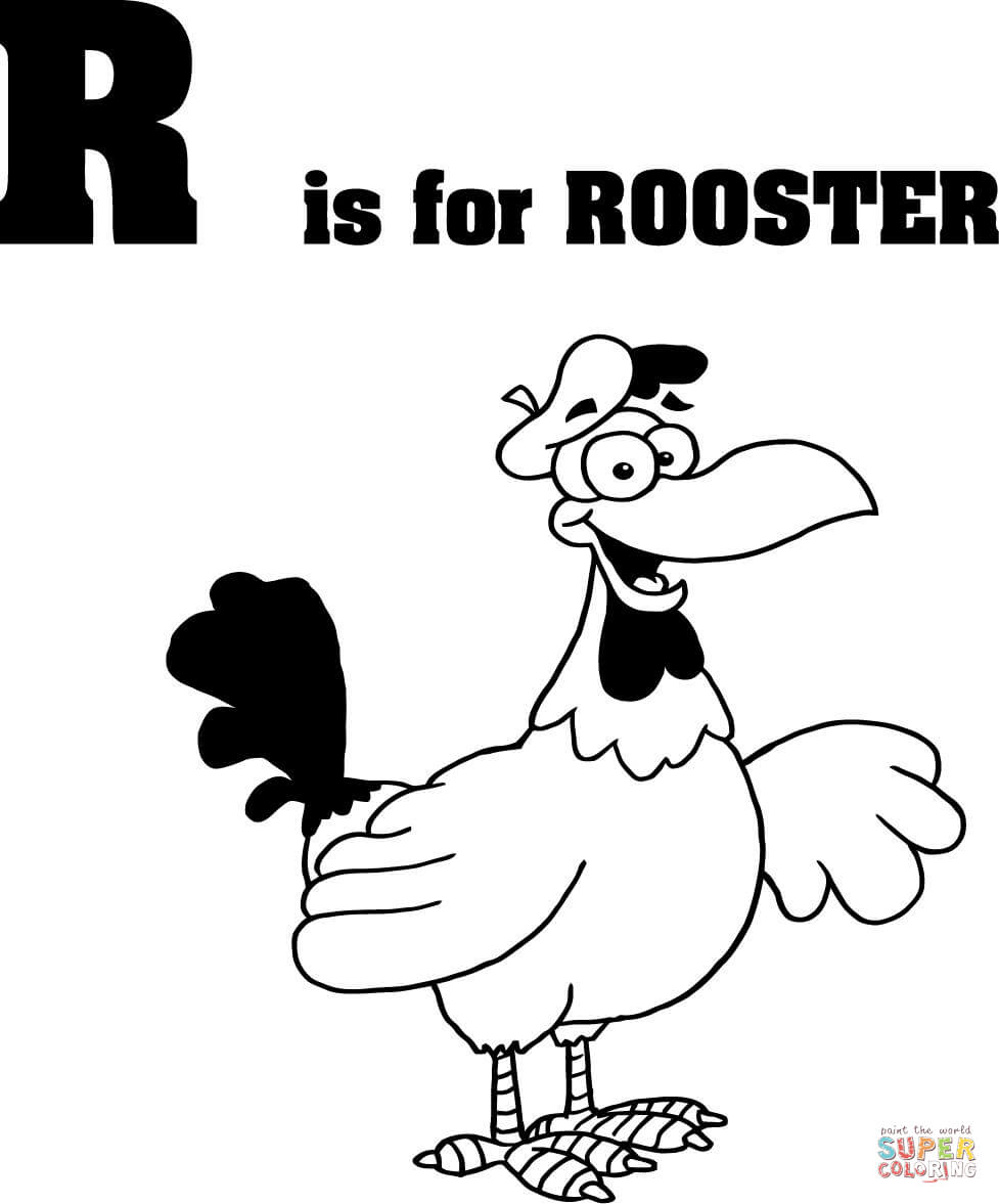 Letter R is for Rooster Coloring Page