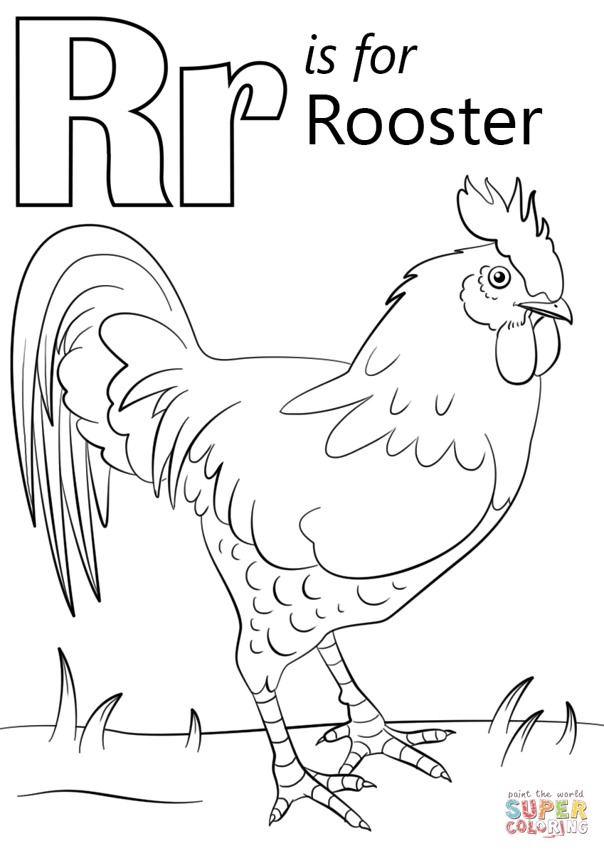 Letter R is for Rooster Coloring Page