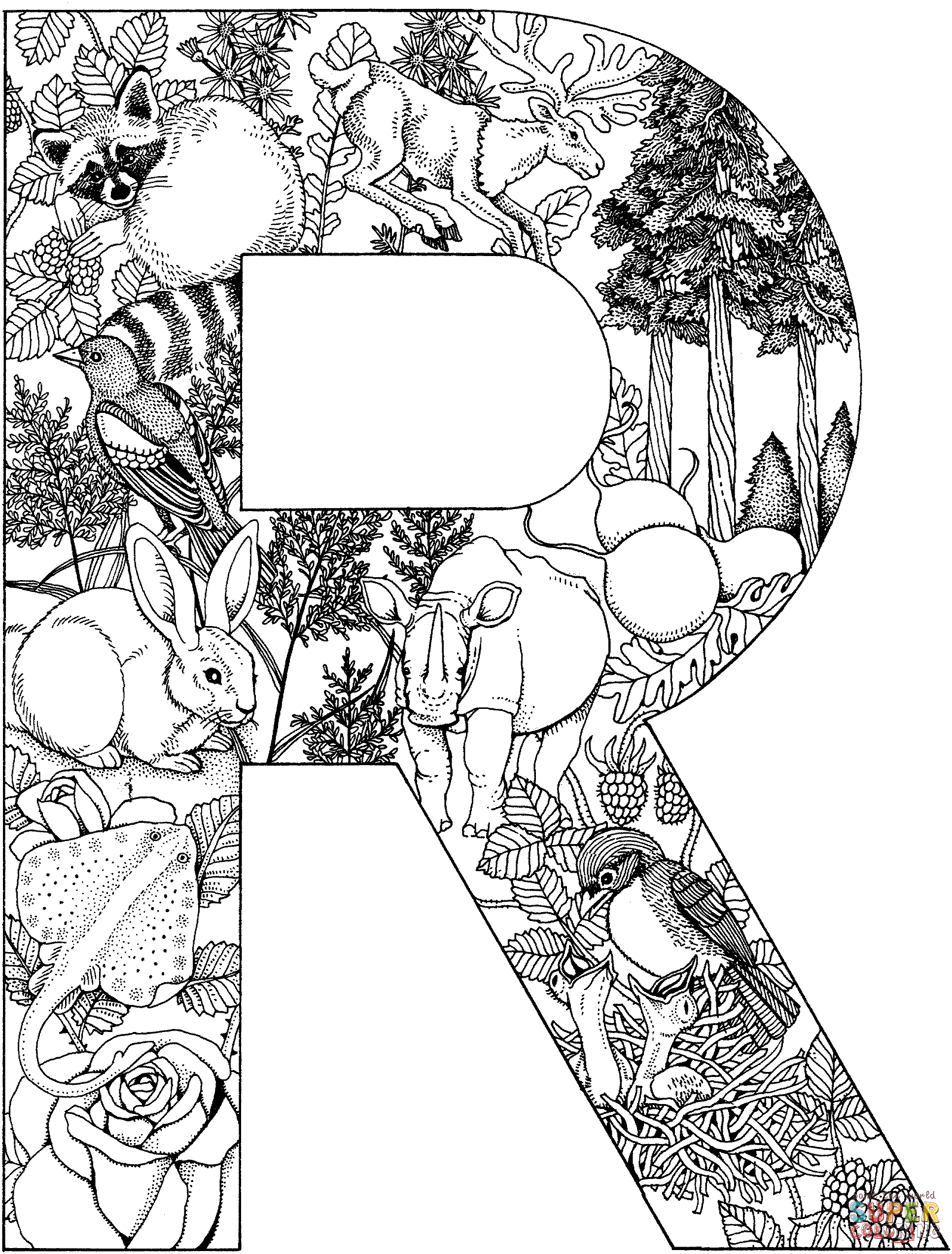 Letter R With Animals Coloring Pages