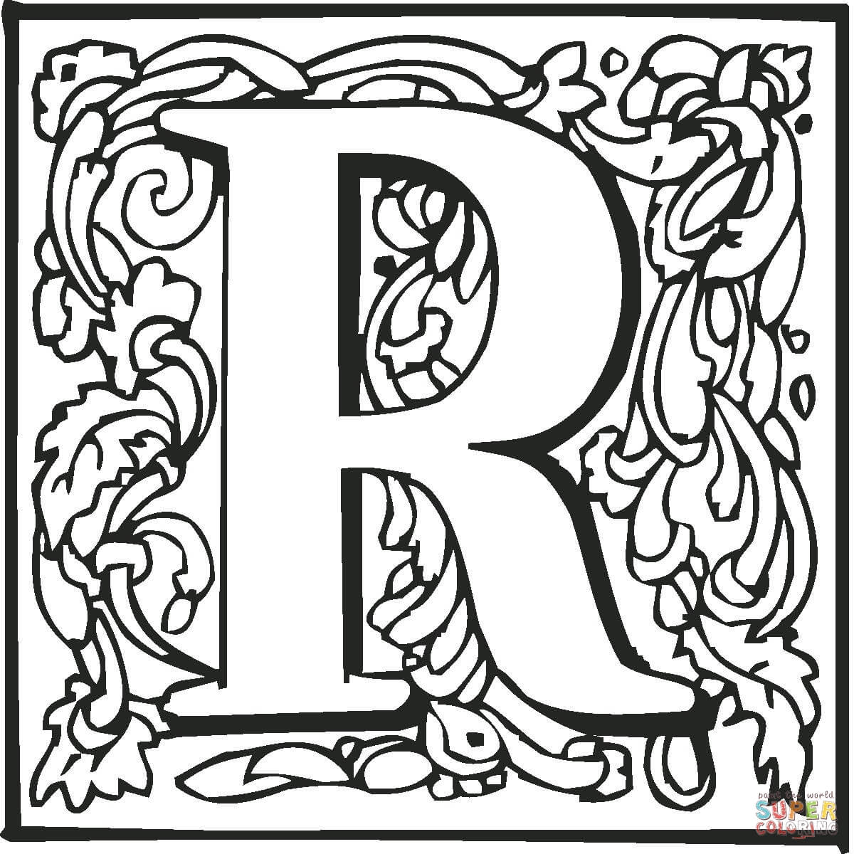 Letter R With Ornament Coloring Pages