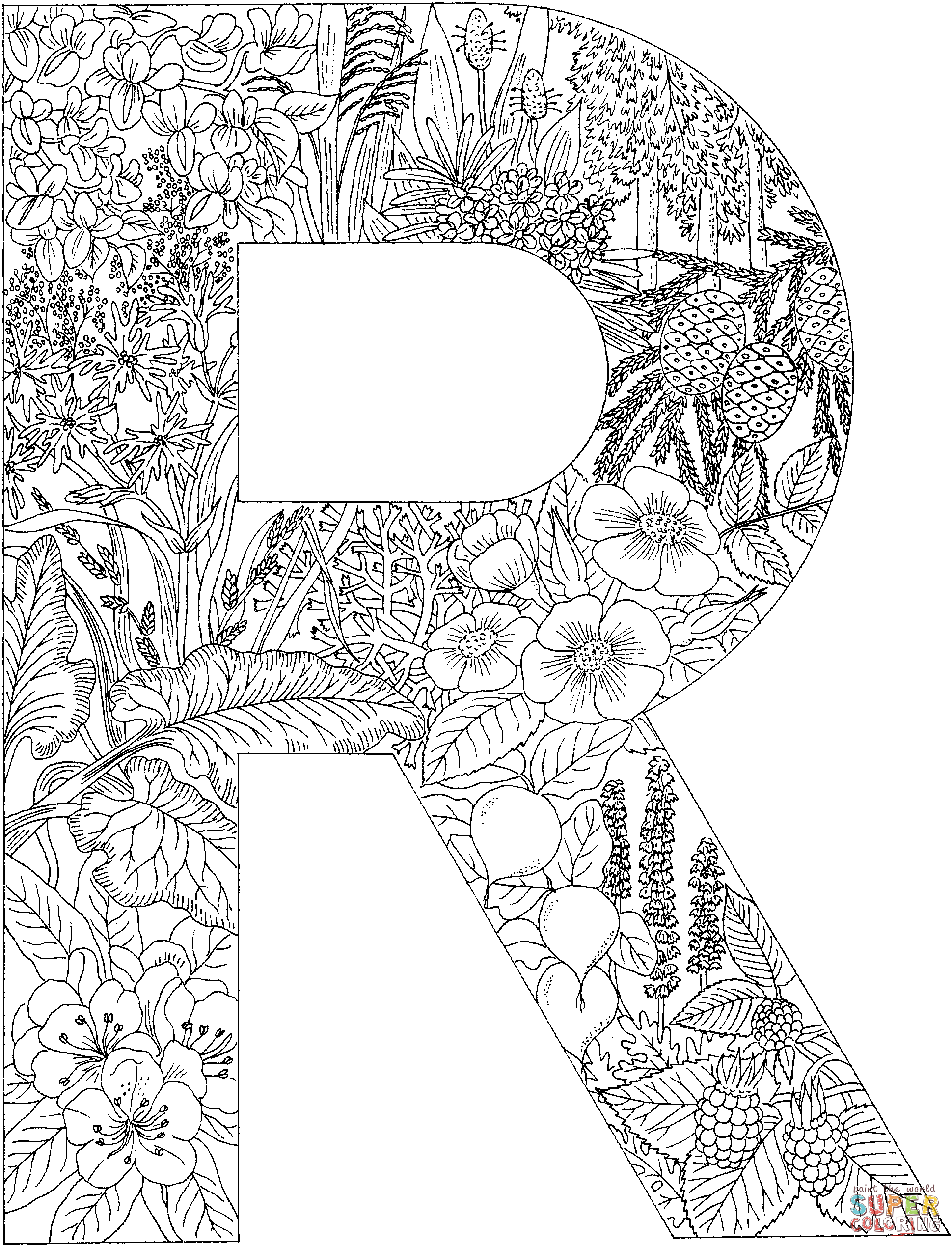 Letter R With Plants Coloring Pages
