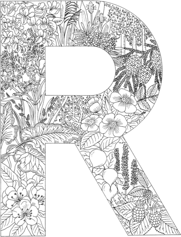Letter R with Plants Coloring Pages