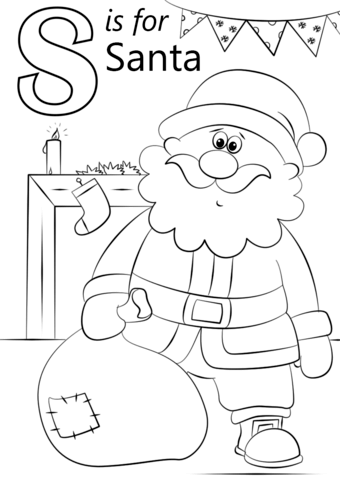 Letter S is for Santa Coloring Page