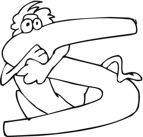 Letter S with Monkey Coloring Page