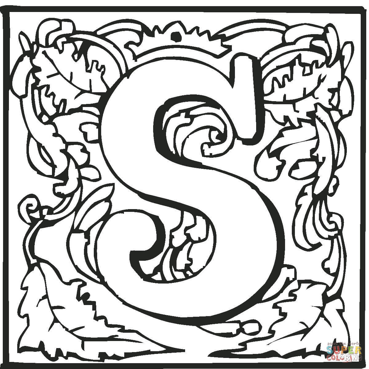 Letter S With Ornament Coloring Pages