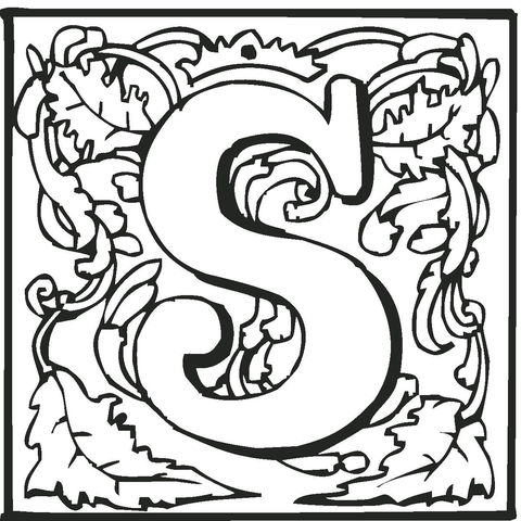 Letter S with Ornament Coloring Page