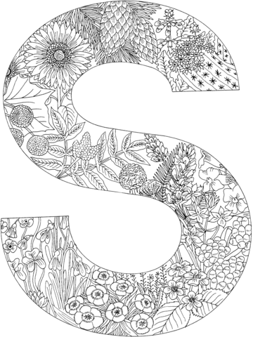 Letter S with Plants Coloring Page