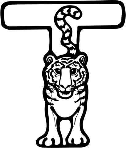 Letter T is for Tiger Coloring Page