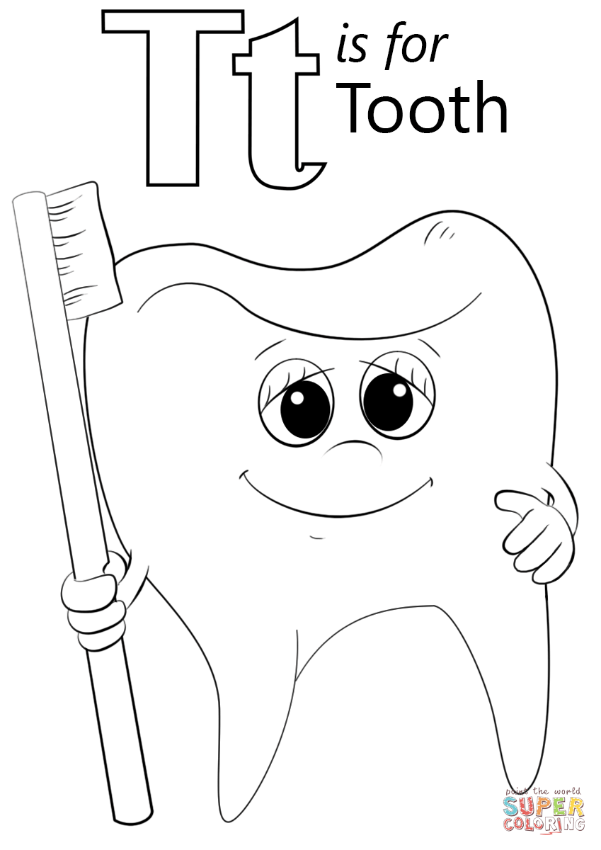 Letter T Is For Tooth Coloring Pages