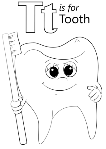 Letter T is for Tooth Coloring Page