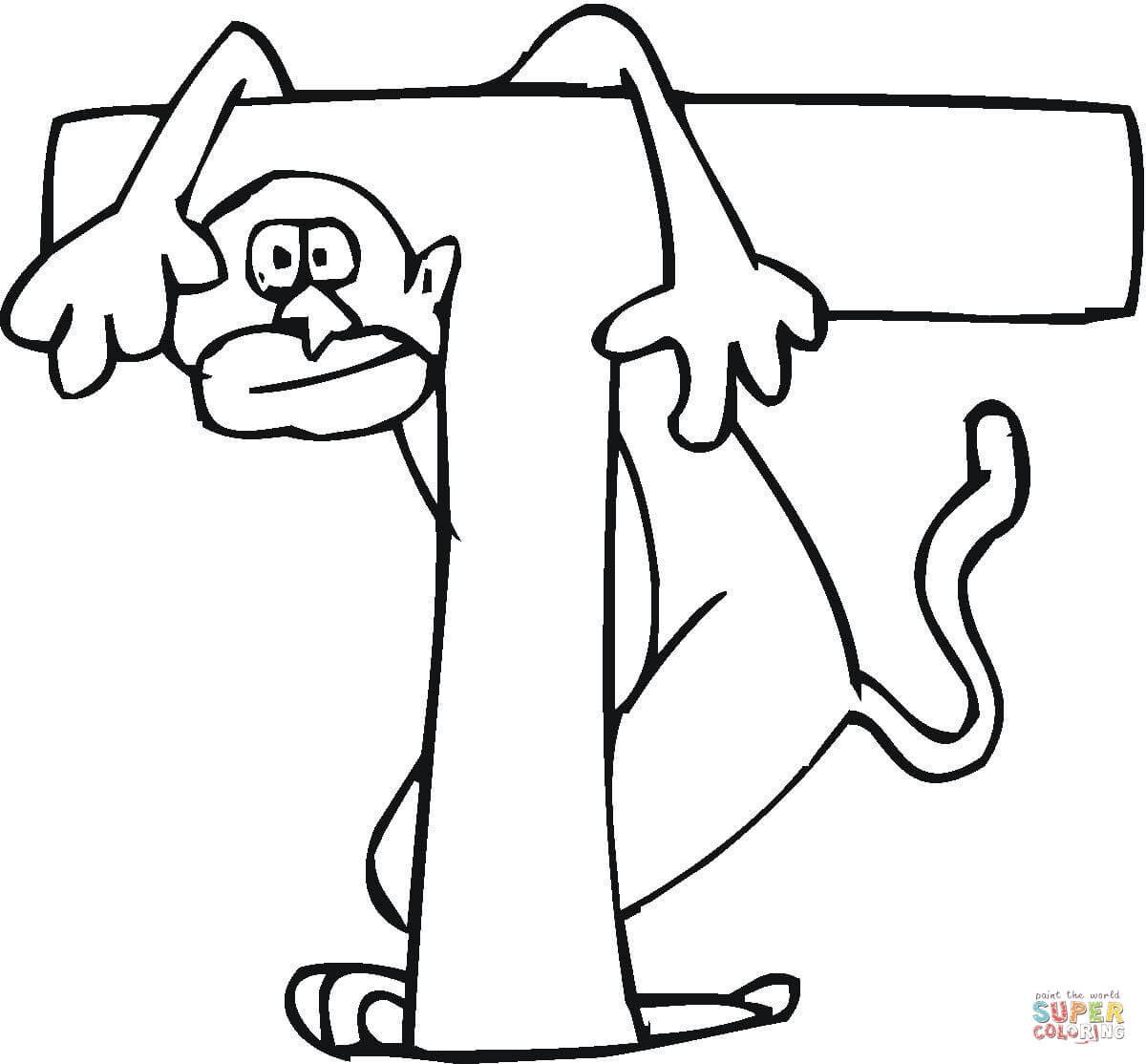 Letter T With Monkey Coloring Pages