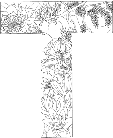 Letter T with Plants Coloring Pages