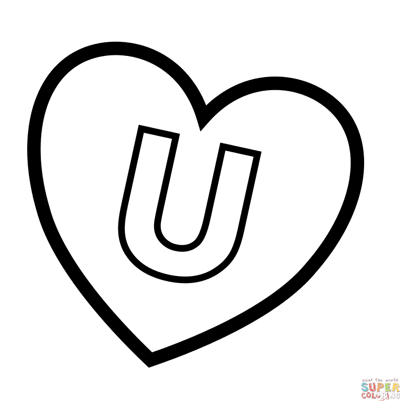 Letter U in Heart Coloring Pages