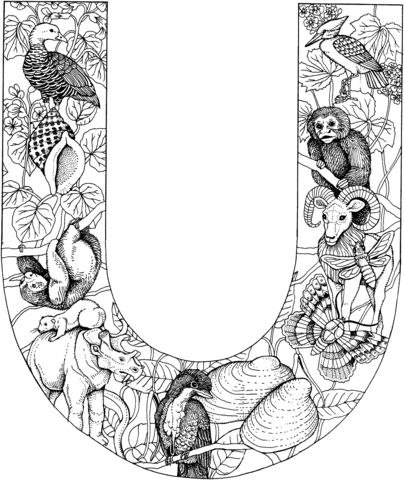 Letter U with Animals Coloring Pages