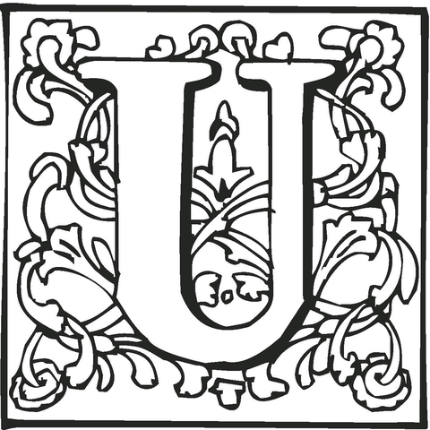 Letter U with Ornament Coloring Page
