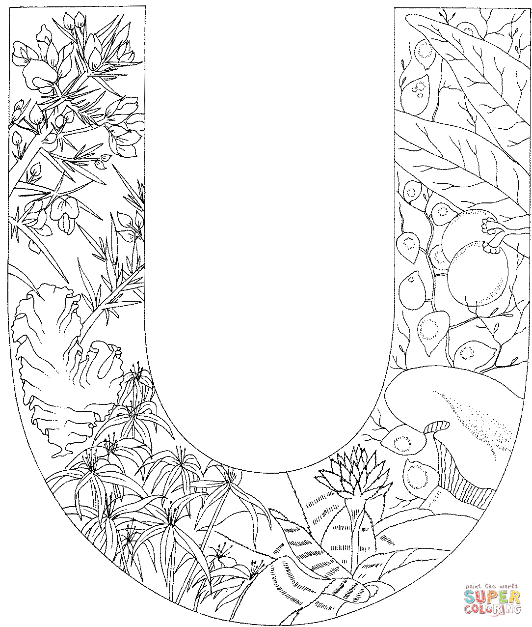 Letter U With Plants Coloring Pages